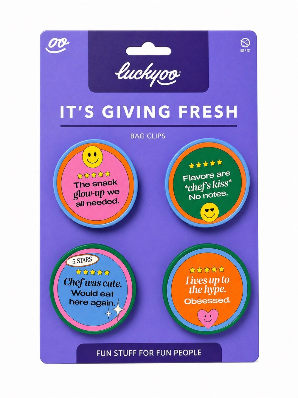 Set of 4 “It’s Giving Fresh” chip clips NWT